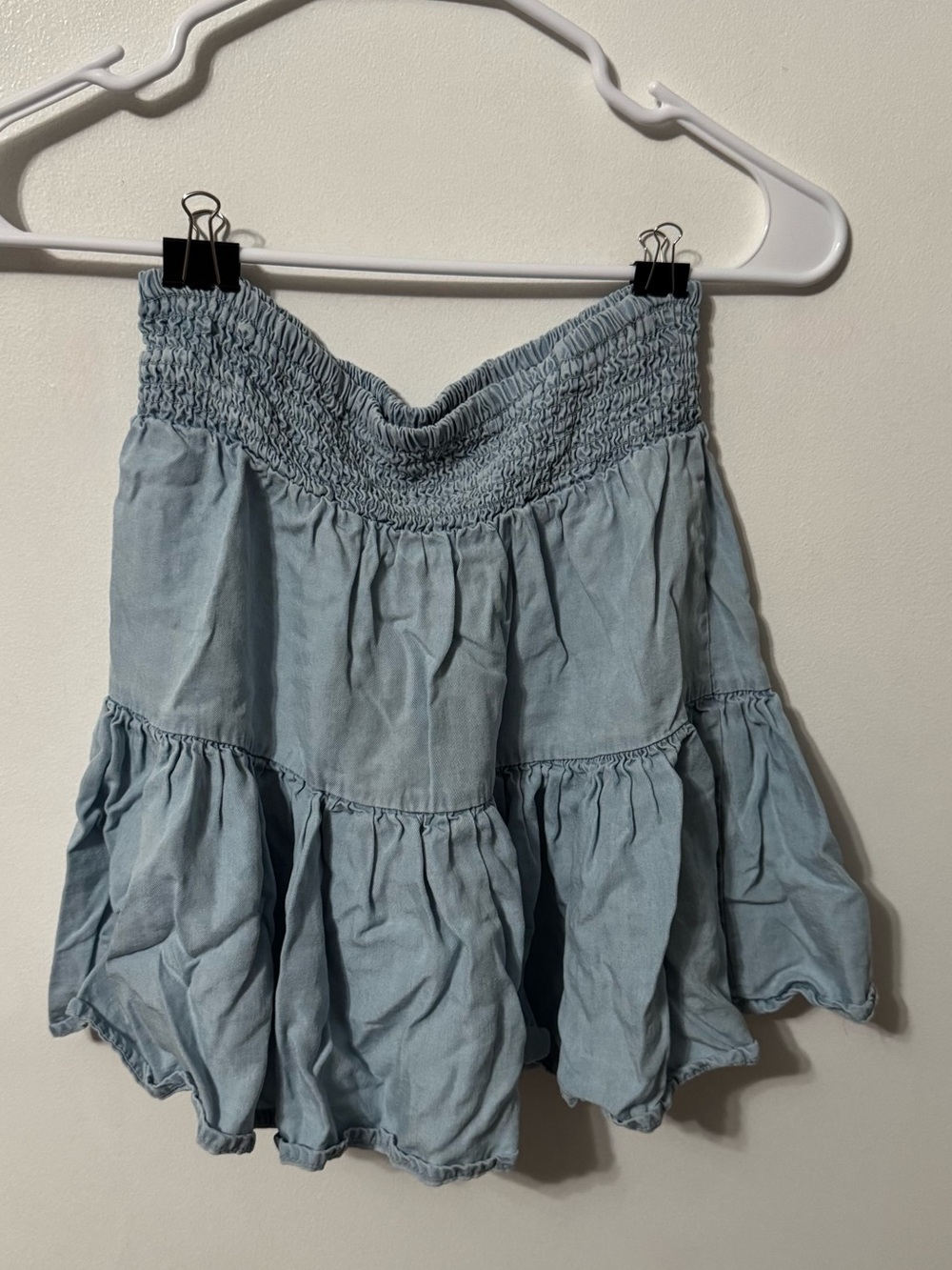 Smocked Waist Light Blue Tiered Circle Skirt